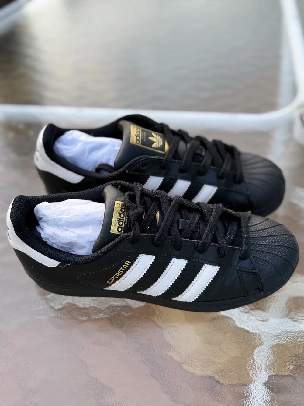 adidas Black White Sneakers with Gold Logo Accent